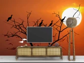 Günbatımı Ağaç ve Kuş Manzaralı Duvar Kağıdı thumbnail 3