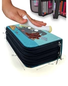 Kalem Kutusu Sevimli Köpek Kawai Organizer Kalemkutu Vegan Deri Üç Bölmeli Kalemlik Siyah thumbnail 6