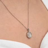 Gümüş Sedef Taşlı Ay Yıldız Hilal Kadın Kolye thumbnail 6