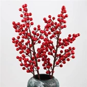 Nettenevime 3 Adet Yapay Çiçek Kokina Uzun Dal 63cm Yılbaşı Çiçeği Red Berry thumbnail 1