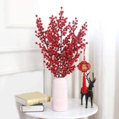 Nettenevime 3 Adet Yapay Çiçek Kokina Uzun Dal 63cm Yılbaşı Çiçeği Red Berry thumbnail 5