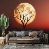 Günbatımı Ağaç ve Ay Manzaralı Duvar Kağıdı thumbnail 1