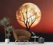 Günbatımı Ağaç ve Ay Manzaralı Duvar Kağıdı thumbnail 6