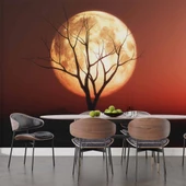 Günbatımı Ağaç ve Ay Manzaralı Duvar Kağıdı thumbnail 5