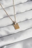 316L Çelik Zincir Gold Renk Zirkon Taşlı Aşk Mektubu Kolye - TJ-BKO8907 - 1