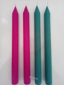 qosrix Yılbaşı Özel Serisi 4'lü Fuşya Açık Petrol Yeşili Şamdan Doğal Kokulu Soya Mumu Yeni Yıl Noel Uzun Çubuk Konik Mum thumbnail 1