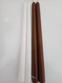qosrix Yılbaşı Özel Serisi 4'lü Kahverengi Beyaz Şamdan Doğal Kokulu Soya Mumu Yeni Yıl Noel Uzun Çubuk Konik Mum - 4