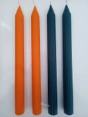 qosrix Yılbaşı Özel Serisi 4'lü Turuncu Petrol Yeşili Şamdan Doğal Kokulu Soya Mumu Yeni Yıl Noel Uzun Çubuk Konik Mum thumbnail 1