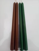 qosrix Yılbaşı Özel Serisi 4'lü Yeşil Kahverengi Şamdan Doğal Kokulu Soya Mumu Yeni Yıl Noel Uzun Çubuk Konik Mum thumbnail 4