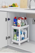 Mithra Life 2 Katlı Tekerlekli Tezgah Altı Beyaz Banyo Mutfak Rafı MIT1119 - 1