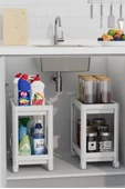 Mithra Life 2 Adet 2 Katlı Tekerlekli Tezgah Altı Beyaz Banyo Mutfak Rafı MIT1120 - 2