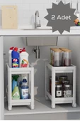 Mithra Life 2 Adet 2 Katlı Tekerlekli Tezgah Altı Beyaz Banyo Mutfak Rafı MIT1120 - 1