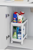 Mithra Life 2 Adet 2 Katlı Tekerlekli Tezgah Altı Beyaz Banyo Mutfak Rafı MIT1120 - 3
