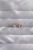 Pirinç Gümüş Renk Zirkon Taşlı XOXO Model Ayarlamalı Yüzük - TJ-BYK3275 - 1