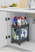 Mithra Life 2 Katlı Tekerlekli Tezgah Altı Siyah Banyo Mutfak Rafı MIT1121 - 1