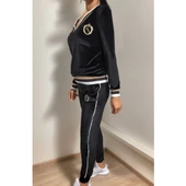 Lucky Life Kadın Uzun Kollu V Yaka Yakası Ve Kol Ağzı şerit Detay Kadife Takım - 5