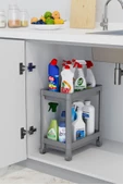 Mithra Life 2 Katlı Tekerlekli Tezgah Altı Gri Banyo Mutfak Rafı MIT1123 - 1