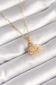 316L Çelik Gold Renk Zincir Zirkon Taşlı Kuğu Model Kadın Kolye - TJ-BKO8398 - 1