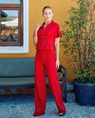 Fermuarlı Bol Paça Pantolon Kırmızı - 1