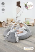 MORDESİGN Bebek Oyun Alanı, Tavşanlı Bebek Aktivite Matı, Yumuşak Oyun Matı, Baby Gym Serisi, Gri - 1
