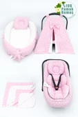 MORDESİGN Ortopedik Bebek Yatak, Pike Ve Puset Aksesuar 6'lı Set, Pembe Renk Stars Desen - 1