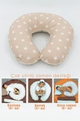MORDESİGN Çift Taraflı Emzirme Yastığı /bebek Destek Minderi, Hamile Yastığı, Pamuk Kumaş, Yıldız Seri, Kahve - 2