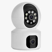 Kamera WiFi Bağlantılı Çift Kameralı Geniş Açılı Gece Görüşlü Ev Tipi Güvenlik Kamerası - 1