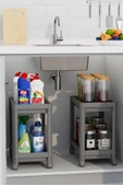 Mithra Life 2 Adet 2 Katlı Tekerlekli Tezgah Altı Gri Banyo Mutfak Rafı MIT1124 - 2