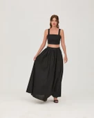 Poplin Fermuarlı Etek Crop Takım Siyah - 1
