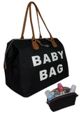 Stylo Baby Bag Baskılı Takım Anne Bebek Bakım Omuz Çantası- Siyah - 2