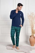 Mecit 3051 Erkek Lacivert Ekoseli Büyük Beden Pijama Takımı - 3