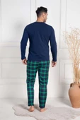 Mecit 3051 Erkek Lacivert Ekoseli Büyük Beden Pijama Takımı - 4