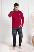 Mecit 3050 Erkek Bordo Ekoseli Büyük Beden Pijama Takımı - 2