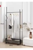 Metal Krem Konfeksiyon Askısı Metal Elbise Askılığı Oval Sepetli askılık Tekerlekli 1047 -CN - 4