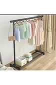 Metal Siyah Düz  Konfeksiyon Askısı  Elbise Askılığı Tekerlekli 1039-CN - 2