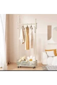 Metal Krem Konfeksiyon Askısı Metal Elbise Askılığı Oval Sepetli askılık Tekerlekli 1047 -CN - 2