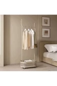 Metal Krem Konfeksiyon Askısı Metal Elbise Askılığı Oval Sepetli askılık Tekerlekli 1047 -CN - 1