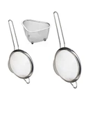 Fame Kitchen Paslanmaz Çelik 18cm ve 20cm Tek Saplı Yuvarlak Süzgeç ve Üçgen Lavabo Süzgeç Seti-3 Parça - 1