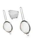 Fame Kitchen Paslanmaz Çelik 18cm ve 20cm Tek Saplı Yuvarlak Süzgeç ve Üçgen Lavabo Süzgeç Seti-3 Parça - 2
