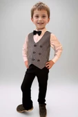 Erkek Bebek Dikey Çizgili Yelek Gri Takım Elbise - 2