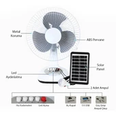 Powermaster PM-22009 3 Kademeli Şarjlı - Solarlı Fan Vantilatör Ampul - Ledli - Powerbank - 4