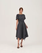 Poplin Kemerli Midi Elbise Füme - 2