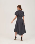 Poplin Kemerli Midi Elbise Füme - 4