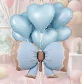 Retro Mavi  Fiyonk Kalp Folyo Balon Seti - 1