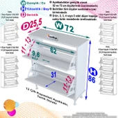 Modilayn UMAY Antre Hol 72 x 90 x 25, 5 cm’ lik 2 Düşer Kapak 4 Göz Raf Bölmeli Ayakkabılık - 5