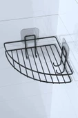 Yapışkanlı Banyo Köşeliği Kancalı Köşe Rafı Duş Şampuanlık Duvar Düzenleyici Organizer Raf - 8