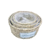 Yuvarlak Doğal Hasır Saksı Seti - 3'lü - 1