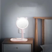Kedi Kulaklı Telefon Standlı Yuvarlak Dokunmatik Led Ayarlı Masa Üstü Makyaj Aynası - 2