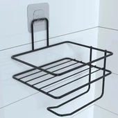 Kendiliğinden Yapışkanlı Tuvalet Kağıdı Tutacağı ve Yedek Raf - Siyah Modern Metal Tasarım - 2