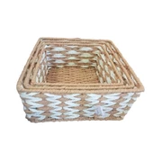 Kare Örgü Desenli Doğal Hasır Sepet Seti - 3'lü - 1